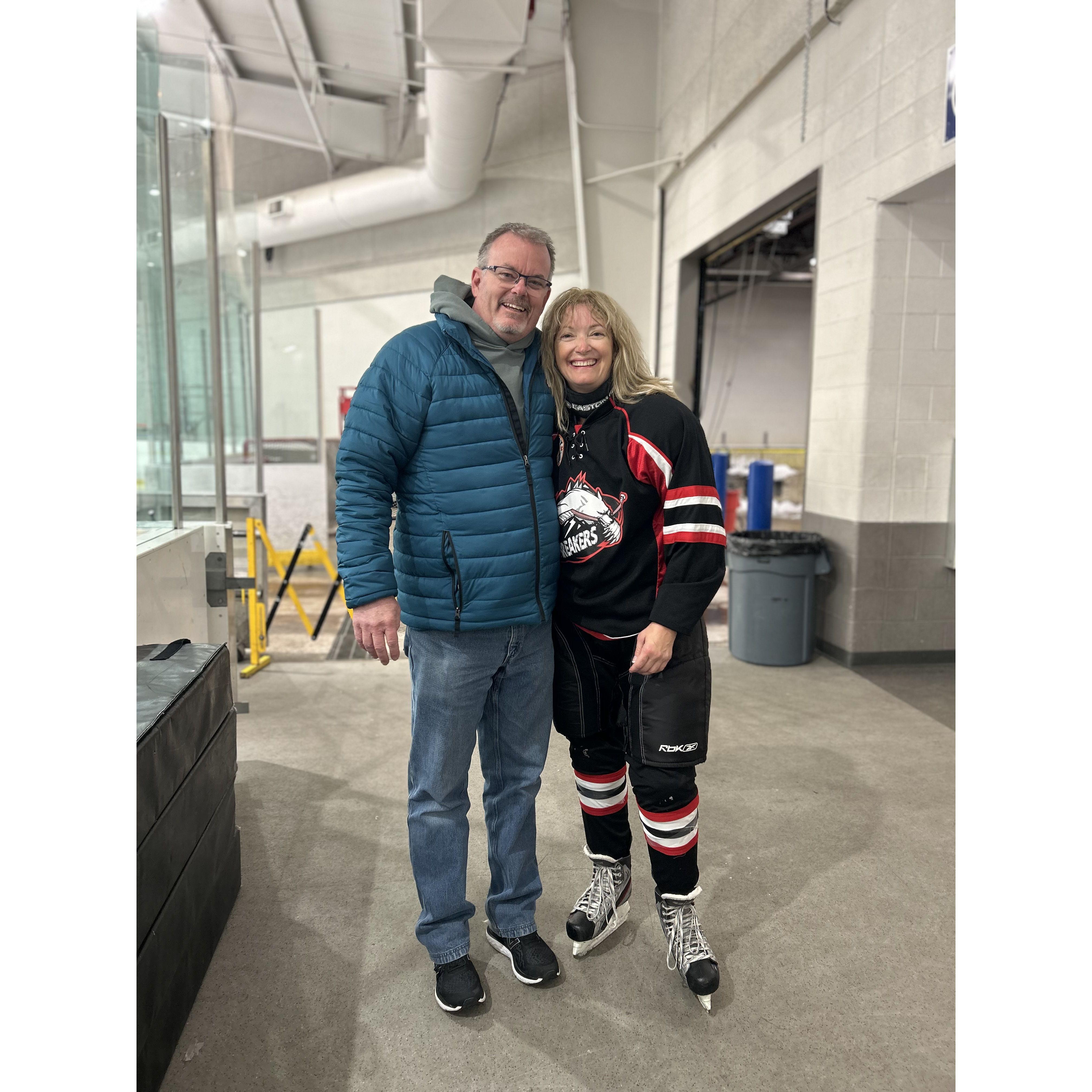 Suzy loves her IceBreaker hockey team! John is always willing to come cheer us on!