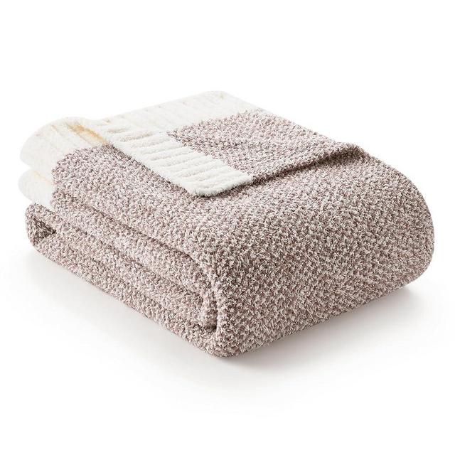 Snuggle Sac Heather Taupe Throw Blanket for Couch, Reversible Super Soft Knitted Blankets Warm Cozy Knit Fuzzy Plush Lightweight Throws for Sofa, Bed, Camping, Picnic, Taupe, 50x60 inches