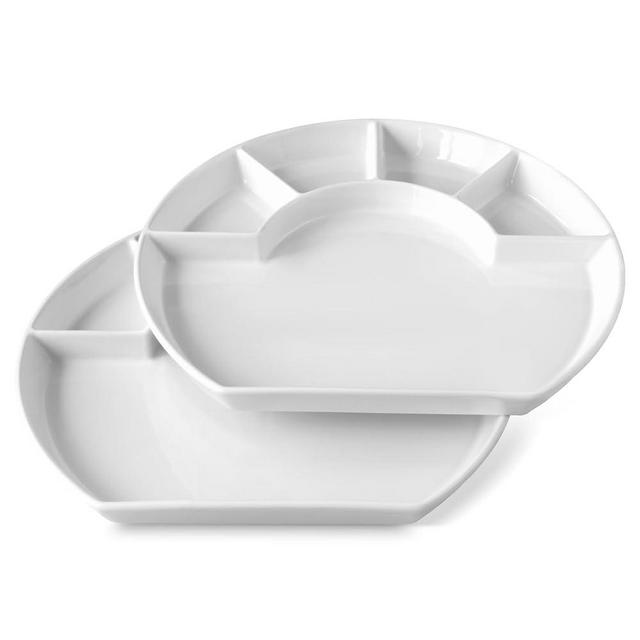 Cinf Divided Compartment Ceramic Plate Set of 2 Sauce Dishes Plates Serving Saucers Bowl More Food Space Quadrant Shaped Dinner Salad Pigment Tray Snack