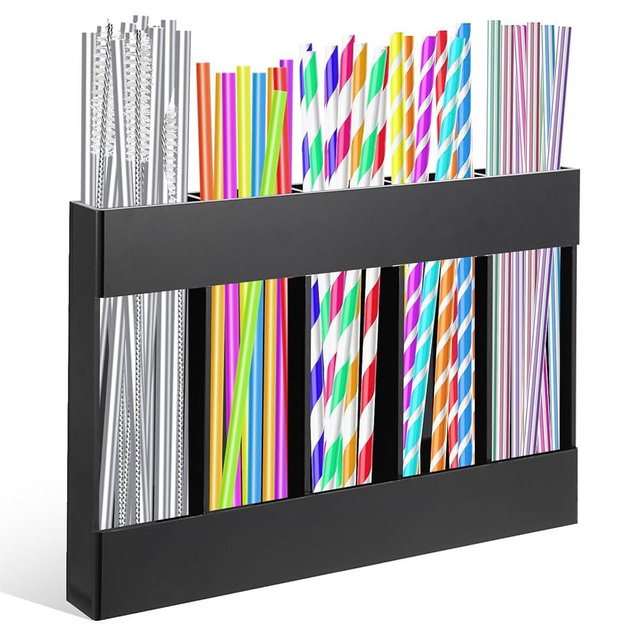 MOXIMAOYI Acrylic Straw Holder Reusable Straw Organizer with Double Sided Adhesive Tape Straws Dispenser for Cabinet Kitchen Door(black)