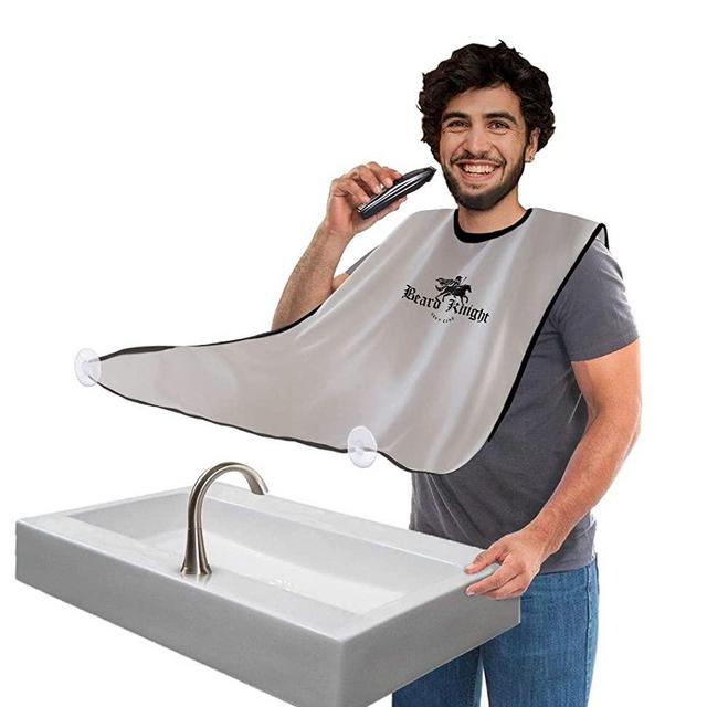 Beard Apron I Hair Clippings Catcher with Bag I Grooming Cape Apron I Beard Catcher for Shaving I White - Non-Stick Beard Cape for Trimming I Perfect Gift For Men I