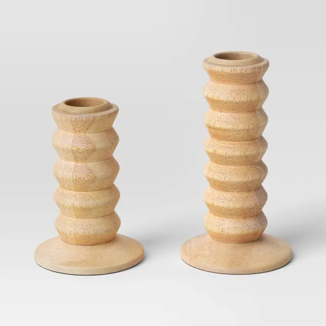 2pk Wood Taper Candle Holder Natural Wood - Room Essentials™