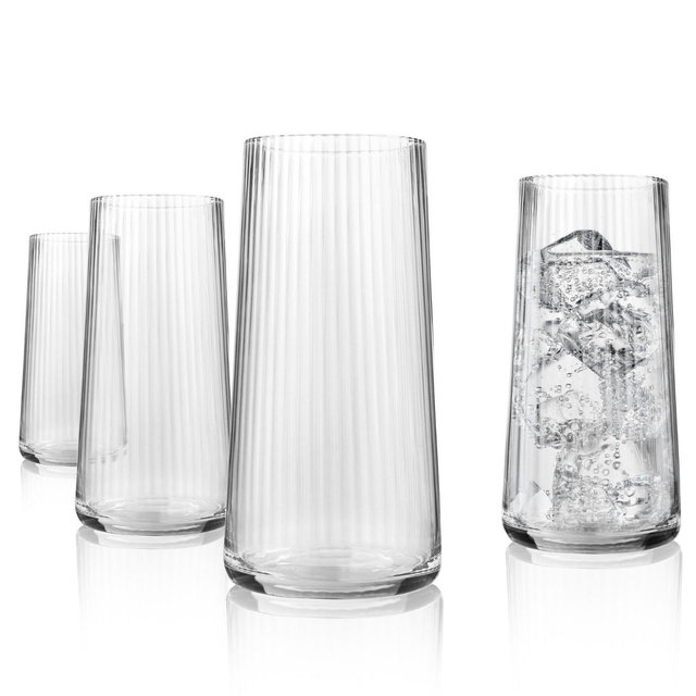 Artland Soho Optic 17.5oz Highball Glass, Set of 4, Modern Design Elegant Tall Drinking Glasses for Cocktails, Durable & Stylish Bar Glassware
