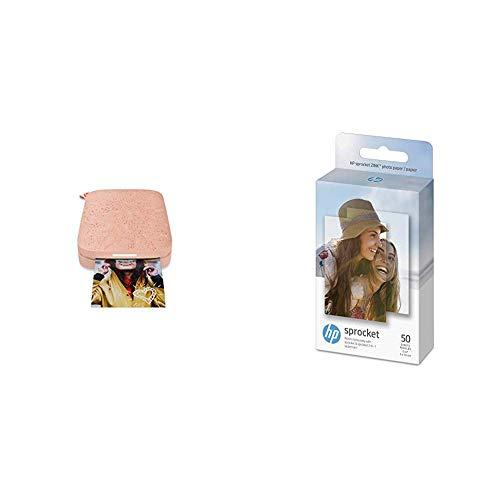 HP Sprocket Portable Photo Printer (2nd Edition) – Instantly print 2x3" sticky-backed photos from your phone – [Blush] [1AS89A] and Sprocket Photo Paper, 50 Sheets
