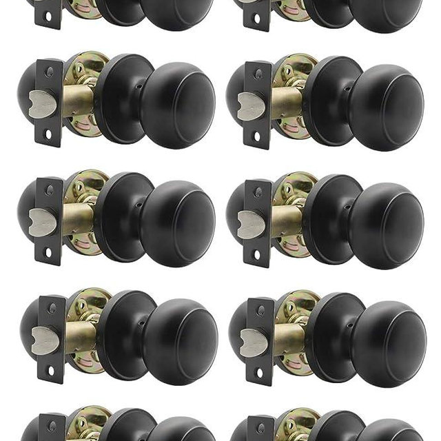 Probrico Black Door Knobs, Flat Ball Interior Doorknobs, Keyless Door Handles Locks for Hallway Closet, Passage Function, 10 Pack
