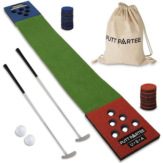 PUTT PARTEE Golf Pong Putting Game – Indoor-Outdoor Golf Game Set with 11 Ft. Flat Green, 2 Height-Adjustable Putters, 2 Balls, & Bag – Portable Tailgating or Backyard Games for All Ages