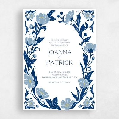 Dusty Blue Wedding Invitation - Glenarden Frame