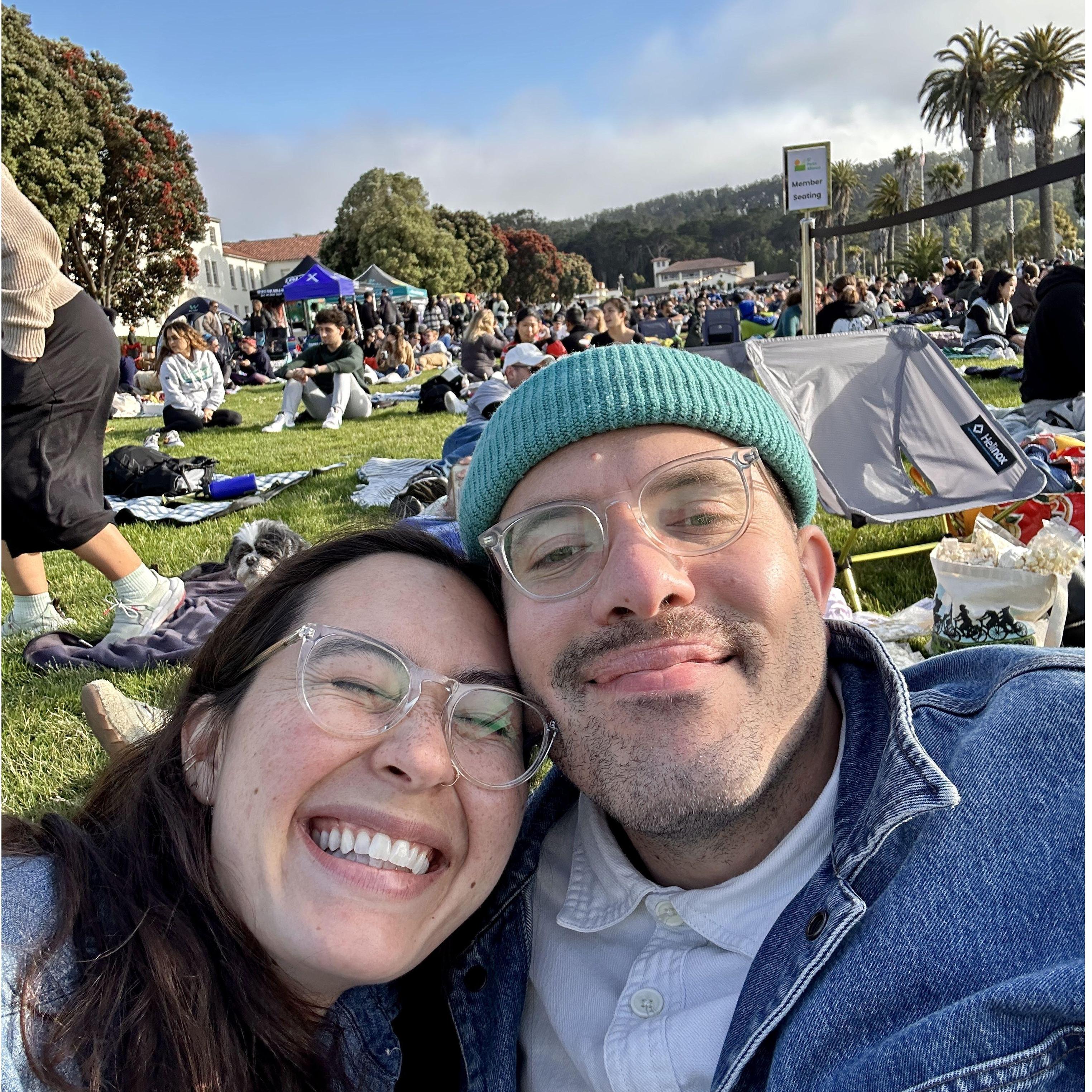 Sundown Cinema watching Top Gun Maverick at The Presidio
