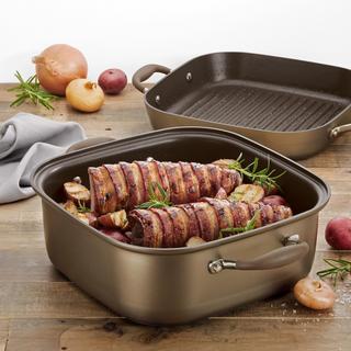Advanced Bronze Nonstick 2-in-1 Deep Square Grill Pan & Square Roaster