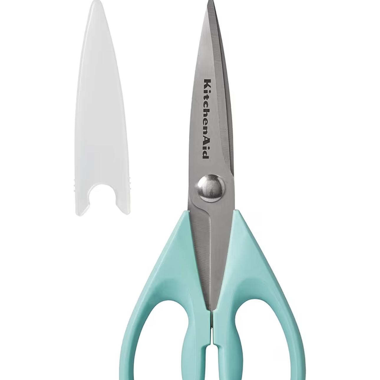 KitchenAid All Purpose Kitchen Shears with Protective Sheath Durable Stainless Steel Scissors, Dishwasher Safe, Soft Grip Comfort Handle, 8.72 Inch, Aqua Sky