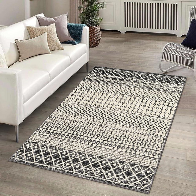 Nailttos 3x5 Rug for Living Room, Ultra Soft Non Slip Moroccan Washable Rug, Distressed Entry Rug Low-Pile Throw Rug Carpet Black Rug for Bedroom Kitchen Living Room Dinning Room