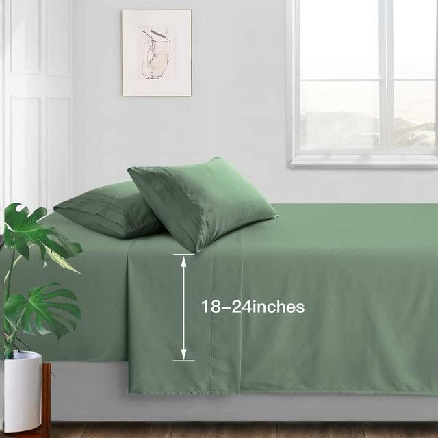 Manyshofu Extra Deep Pocket King Size Sheets - Hotel Luxury 1800 Thread Count Sheets & Pillowcases - Microfiber Bedding Set up to 24" Mattress - Sage Green Bed Sheets 18-24 Inch Deep Pockets - 4 Piece