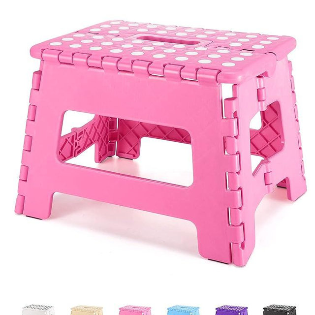 Dyforce Folding Step Stool 9 Inch, Kids Step Stool, Heavy Duty Step Stools for Adults, Compact Foot Stools, Light-Weight Toddler Step Stools for Kitchen, Bathroom, Holds Up to 300 lbs (Pink)