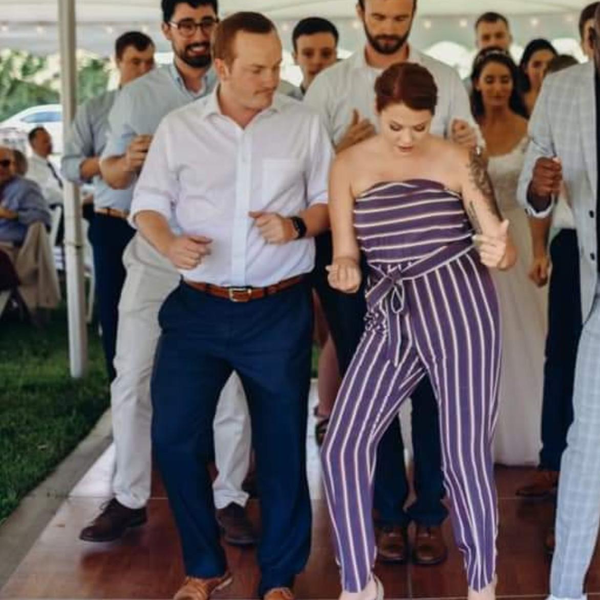 Dancing at the wedding.