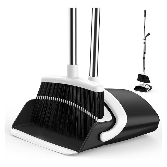 Broom and Dustpan Set for Home, 51-in Long Adjustable Handle Angle Broom with Dust Pan Teeth for Hair Cleaning