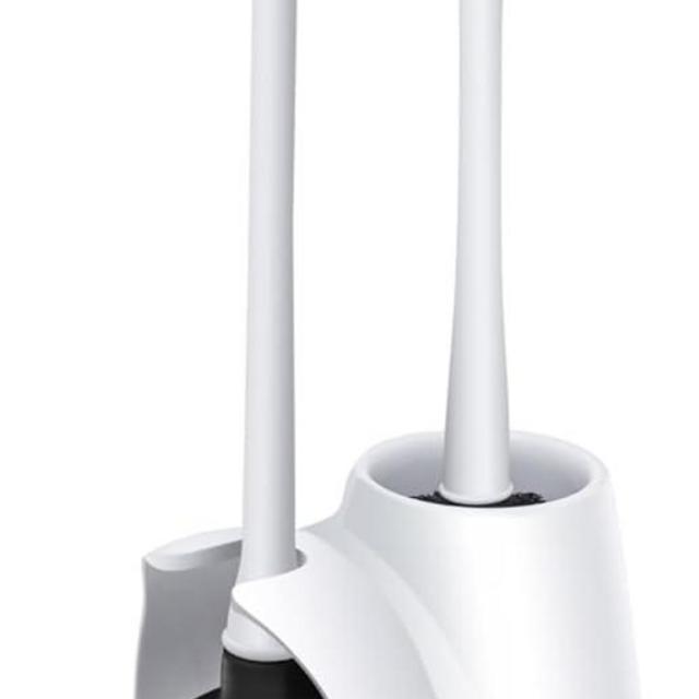 Klickpick Home Plastic Toilet Bowl Brush Cleaner and Plunger Combo Set Kit with Holder Caddy for Bathroom Storage Cleaning and Organization - Covered Lid Brush (Pack of 1, White)