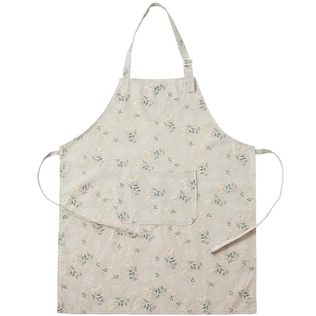 GROZOSS Linen apron Japanese style - men's and women's lightweight floral apron, breathable 3D embossed fabric, suitable for baking, gardening, cooking, and crafts