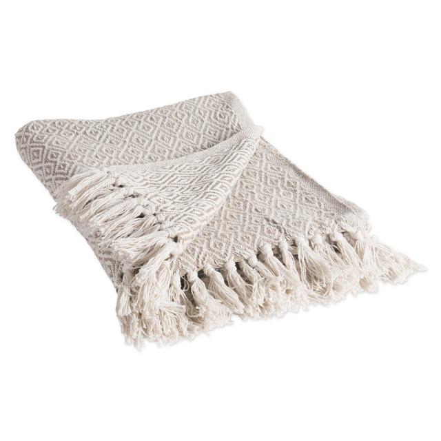 Rustic Farmhouse Cotton Diamond Throw - Stone