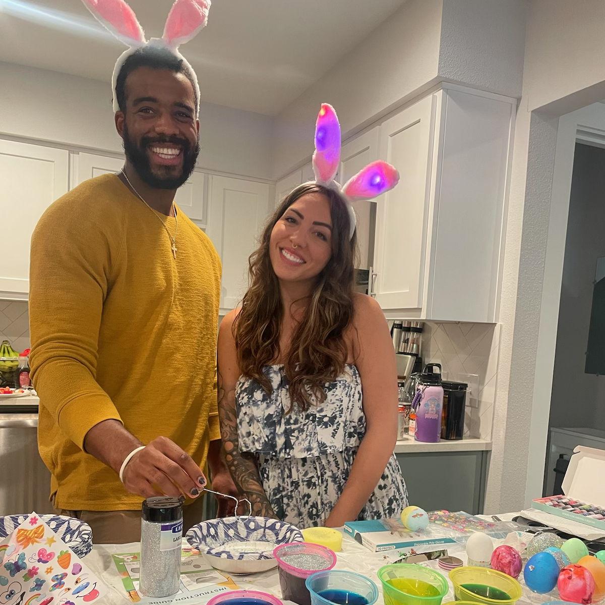 First Easter / egg dying activity! Had to rock the bunny ears, obviously.
