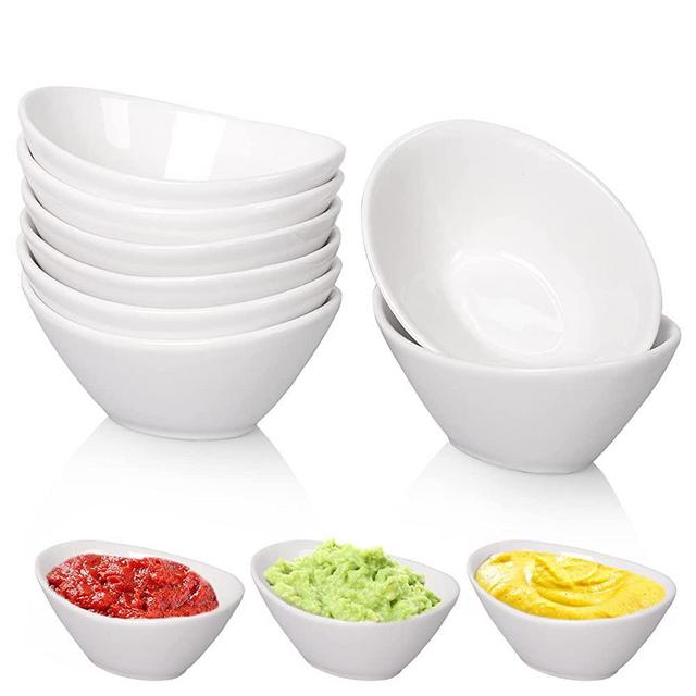 Taeochiy 8 Pack Soy Sauce Dish, Ceramic Dipping Bowls, 3 Oz Serving Bowls for Side Dishes, Gravy Boat Dipping Sauce Bowls, White