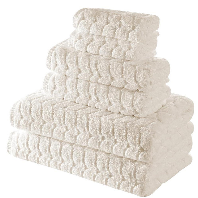 BAGNO MILANO Turkish Cotton Bath Towels, Hand Towels - Soft Plush Jacquard Collection Luxury Towels Set (Cream, Towel Set of 6)