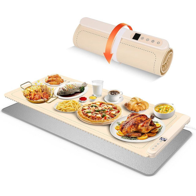 Warming Mat for Food, XXL 35"x16" Electric Warming Tray for Parties Buffet, Graphene 3S Rapid Full-Surface Heating Mat with 8 Levels Adjustable Temp and 12 Hours Timer, Included Heat-Insulating Mat