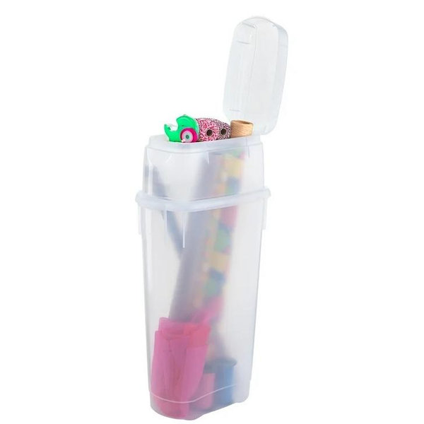 Rubbermaid Wrap N' Craft Plastic Wrapping Paper Organizer Storage Container with Top Ornament Storage Compartment for 20 Standard 30 Inch Rolls, Clear