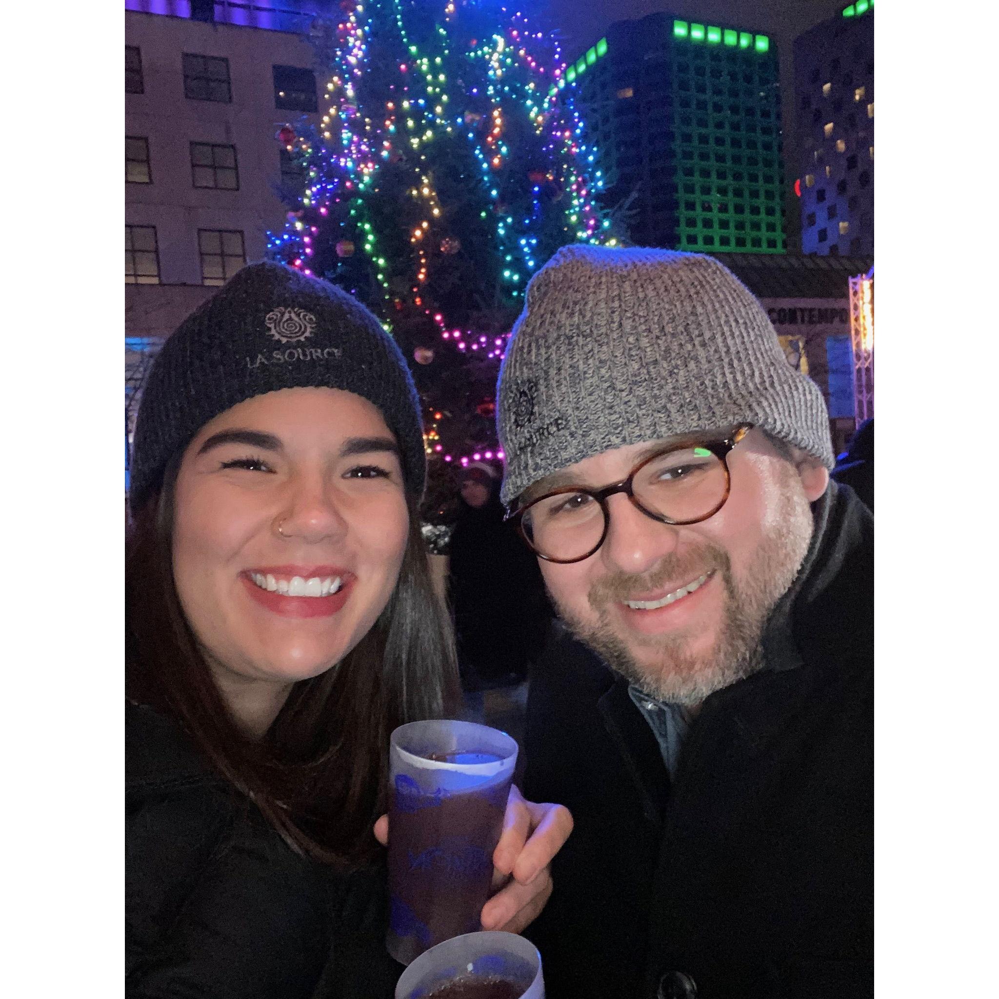 Warm drinks at Montreal's Christmas Market (the non-proposal year).