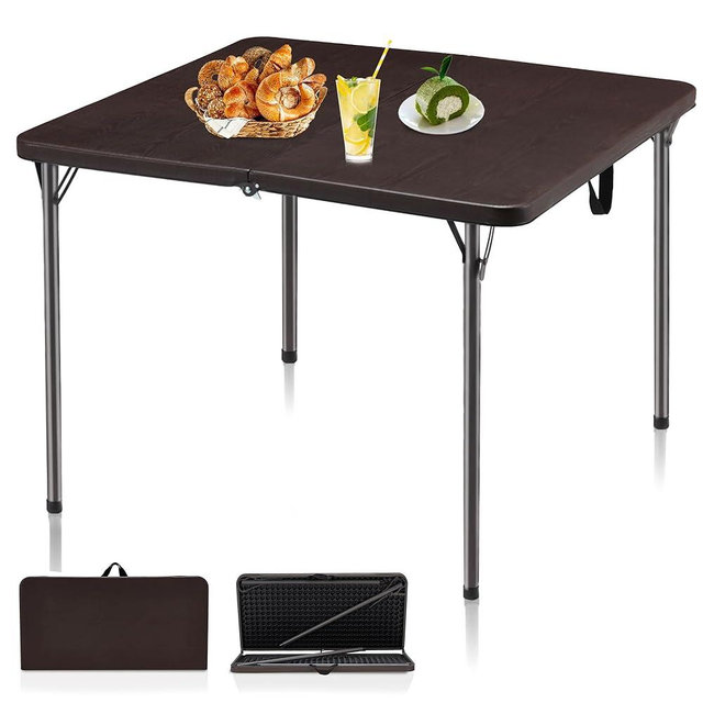 Kasunpul 34" Folding Table, Portable Square Folding Card Table with Collapsible Legs & Carrying Handle, Plastic Tables for Camping,Picnic, Office, Party, Brown