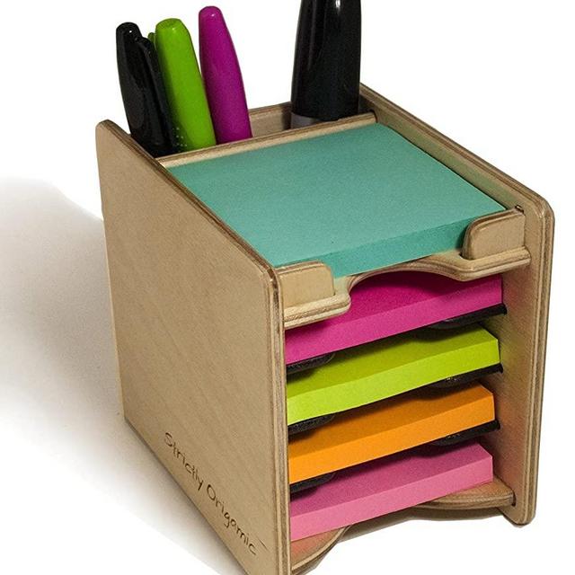 Strictly Origamic Colored Sticky Notes Pad and Pen Holder/Organizer (Includes Five 3" x 3" Pads)