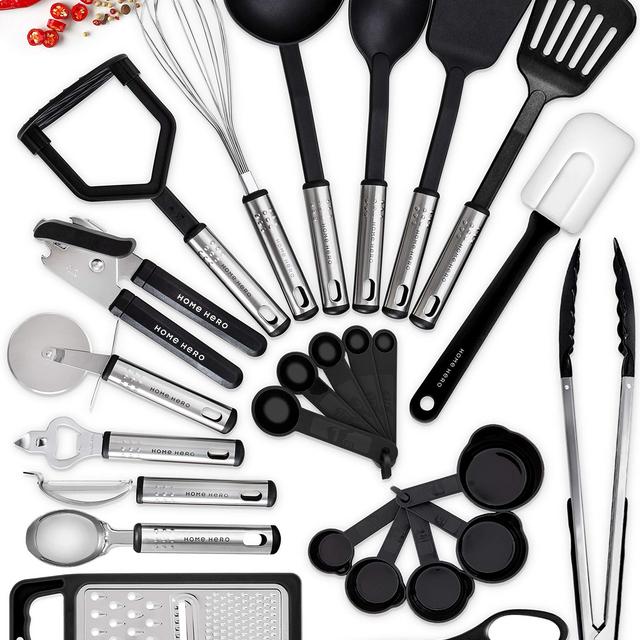 25 Kitchen Utensil Set Home Hero - Nylon Cooking Utensils - Kitchen Utensils with Spatula - Kitchen Gadgets Cookware Set - Kitchen Tool Set
