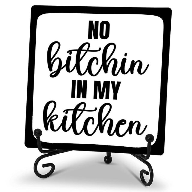 No Bitchin' in My Kitchen Rustic Farmhouse Decor Sign Black and White Kitchen Decor Decorative Wood Sign Home Kitchen Tabletop Decor - A26