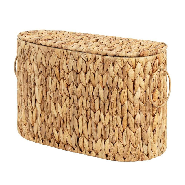 GRANNY SAYS Slim Toilet Paper Holder Baskets for 6 Mega Rolls, Bathroom Toilet Paper Storage Baskets with Lid, Wicker Natural Water Hyacinth Storage Basket with Handles for Bathroom Organizer