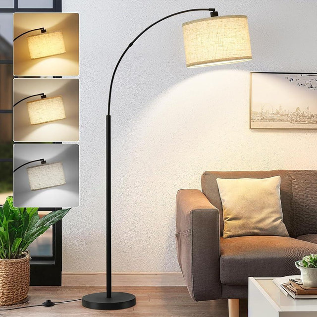 Luvkczc 71" Arc Floor Lamps for Living Room, Standing Lamp with Adjustable Head, Tall Pole Lamp with Foot Switch, Arched Reading Light for Bedroom, Office, 9W 3 Color Temperatures Bulb Included