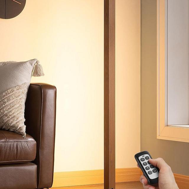 EDISHINE Mid Century Modern Floor Lamp with Remote, Dimmable Wood LED Corner Light, Minimalist Standing Mood Lighting for Living Room, Bedroom, Office, 7 Color Temperature 2700K~6000K, 46"