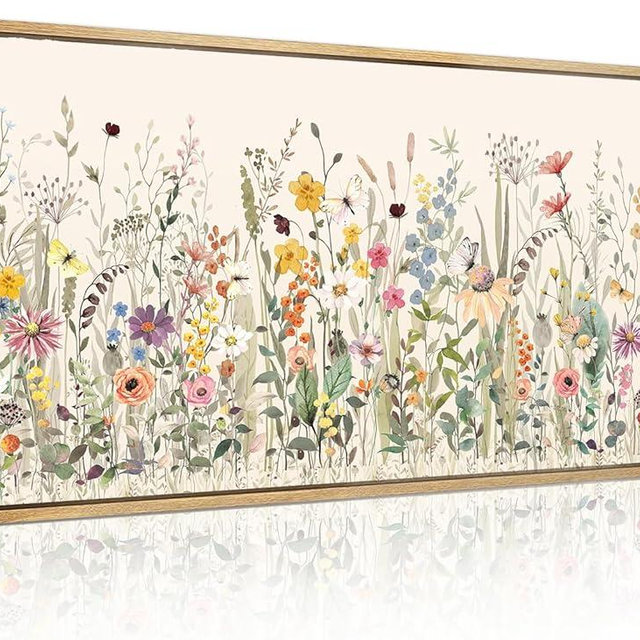 Large Floral Wall Art Decor Framed Colorful Wildflower Painting Pictures for Living Room Bedroom 40x20 Inches