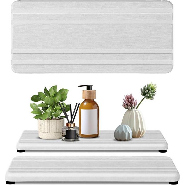 2PCS Water Absorbing Stone Tray,Quick Drying Stone Sink Tray,Water Absorbent Diatomite Coasters for Bathroom Counter and Kitchen Sink, Used for Hand Soap Dish Cosmetic Bottles Toothbrush Holders
