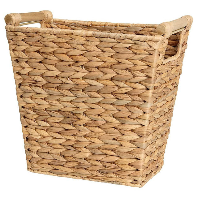 StorageWorks Wicker Waste Basket with Wooden Handles, Rectangular Hand Woven Office Waste Basket, 12 ¾"L x 7 ¾"W x 12 ½"H