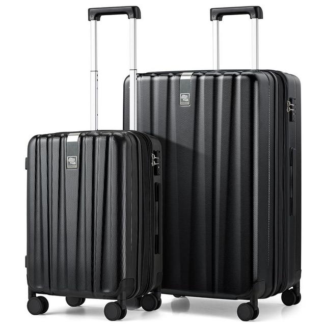 Hanke Expandable Hard Shell Luggage Sets 2 piece Carry on Luggage with Wheels Suitcases Lightweight Checked Tsa Luggage Rolling Large Suitcase Travel Luggage Bag Woman Men 20/29 Inch(Jet Black)