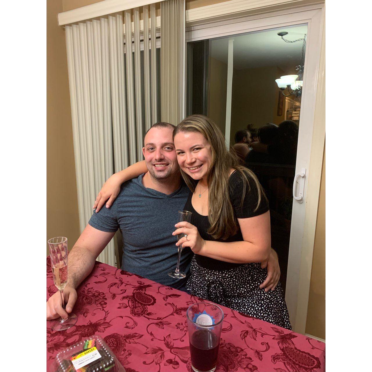 The night of our engagement with both of our parents and sibling at Virginia and Vinny's house!