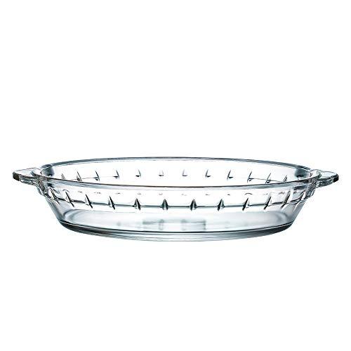 Oven Basics Glass Deep Pie Plate Clear Glass Bakeware Baking Dish with Handle Great for lasagnas, casseroles, cakes, breads, and cobblers, Round (9-1/2 inch)