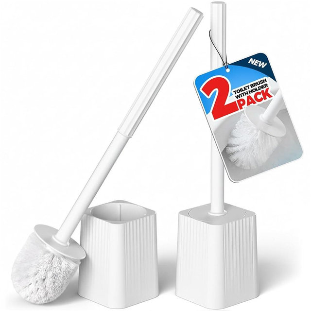 FORASTO 2Pack Toilet Bowl Brush and Holder Set - Toilet Scrubber Brush,Cleaning Brush,Bathroom Decor,Household Essentials,Cleaning Supplies,Home Essentials,White