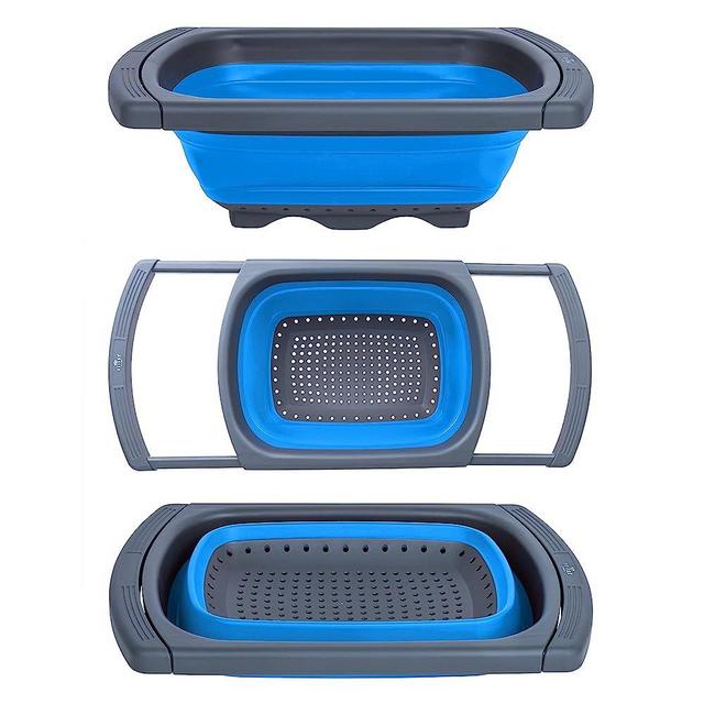 Colander collapsible, Colander Strainer Veggies/Fruit Strainers, Extendable Handles Colander, Folding Strainer for Kitchen – BLUE - by ELITRA HOME