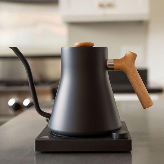 Stagg Electric Kettle With Wood Handle, Matte Black, Maple Wood
