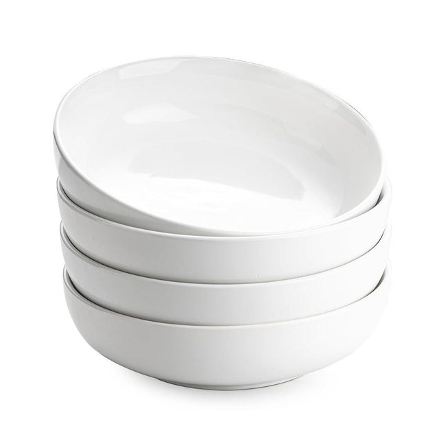 Dafuceramic 8.5Inch Pasta Bowls, 36OZ Serving Bowls, Salad Bowls Set of 4 Ceramic Sturdy & Stackable, Ideal for Housewarming, Festivals, White (36 OZ)