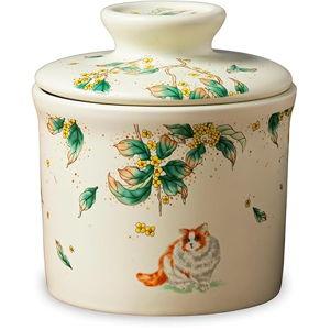 Teapeak Porcelain Butter Keeper Crock - Ceramic Butter Dish with Water Line for Countertop, Keep Butter Fresh (Warm Ivory)
