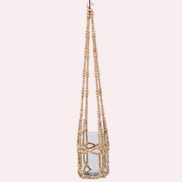 Set of 2 Mango Wood and Glass Hanging Planters