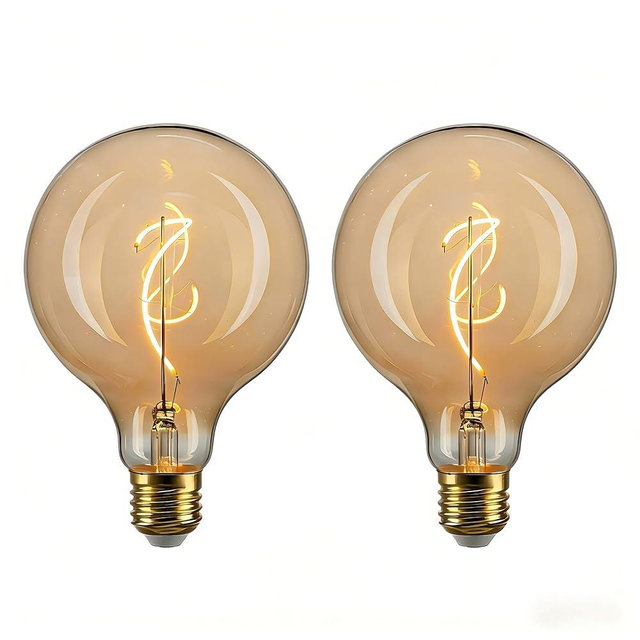 G125/G40 Oversized Amber Glass Dimmable LED Edison Vintage Bulb,Extra Big Round Large Bulbs,E26 4Watt 2200K Warm 150LM,25Watt Decorative Globe Ambient Lighting for Bedroom Living Room Bar cafe 2 Pack