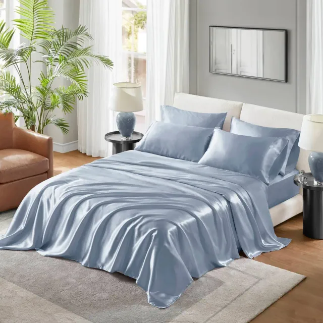 Madison Park Queen Satin Luxury Sheet Set Blue