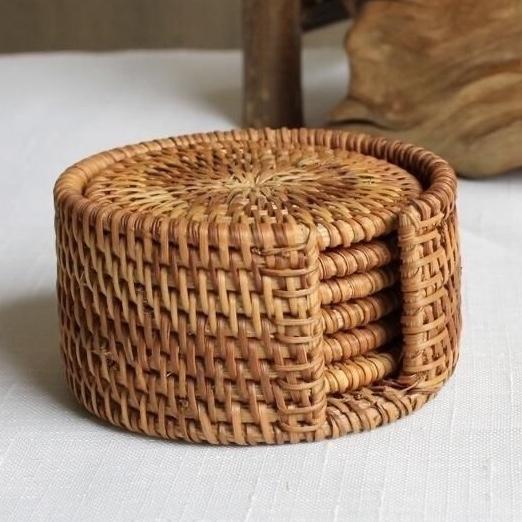 Handwoven Rattan Coaster Set (6 Pieces)